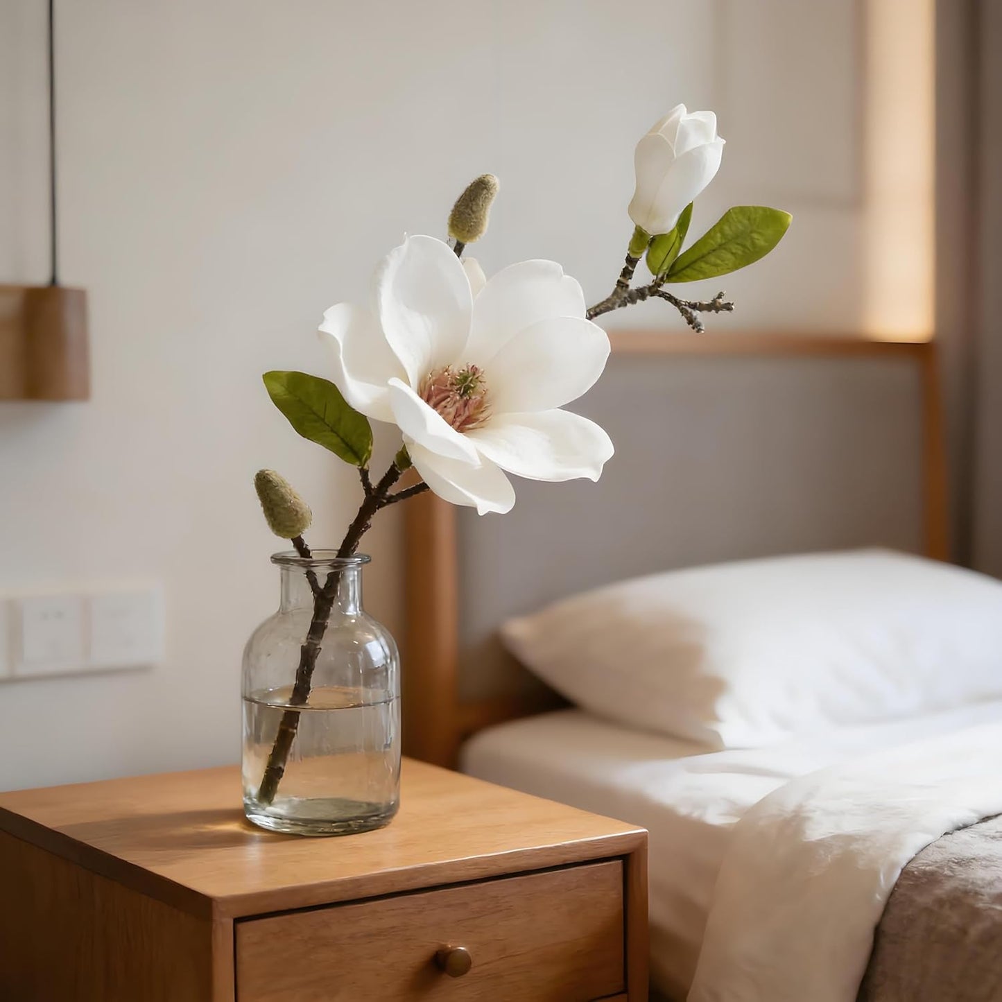 White Artificial Magnolia Silk Flower for Home, Wedding, Garden Decor, Single Stem for Vase, Table Arrangement