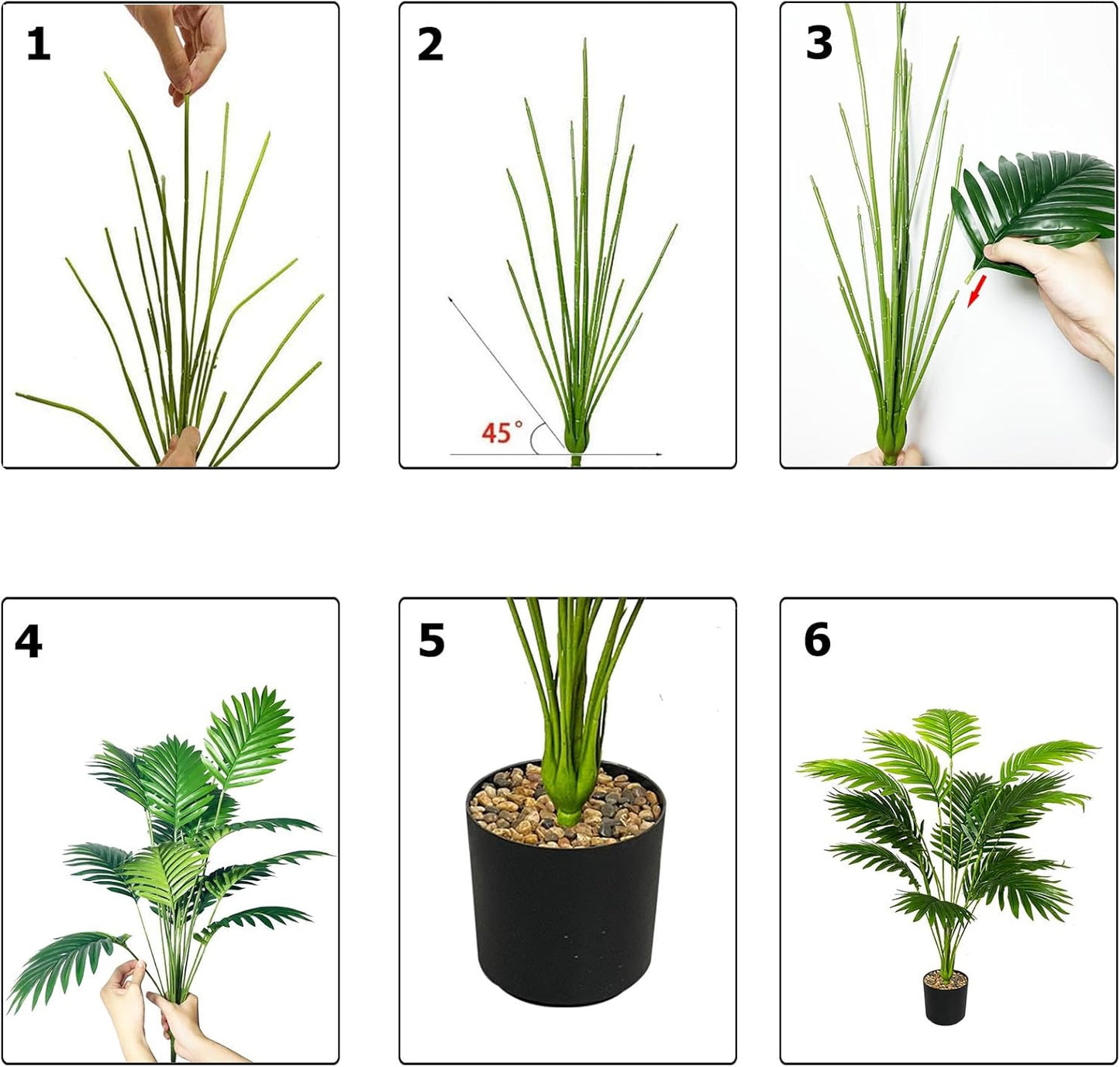 Artificial Areca Palm Plant Silk Fake Potted Faux Tree in Pot for Indoor Outdoor Modern Decoration House Living Room Home Decor Wedding Office Floor Garden (31" Green)