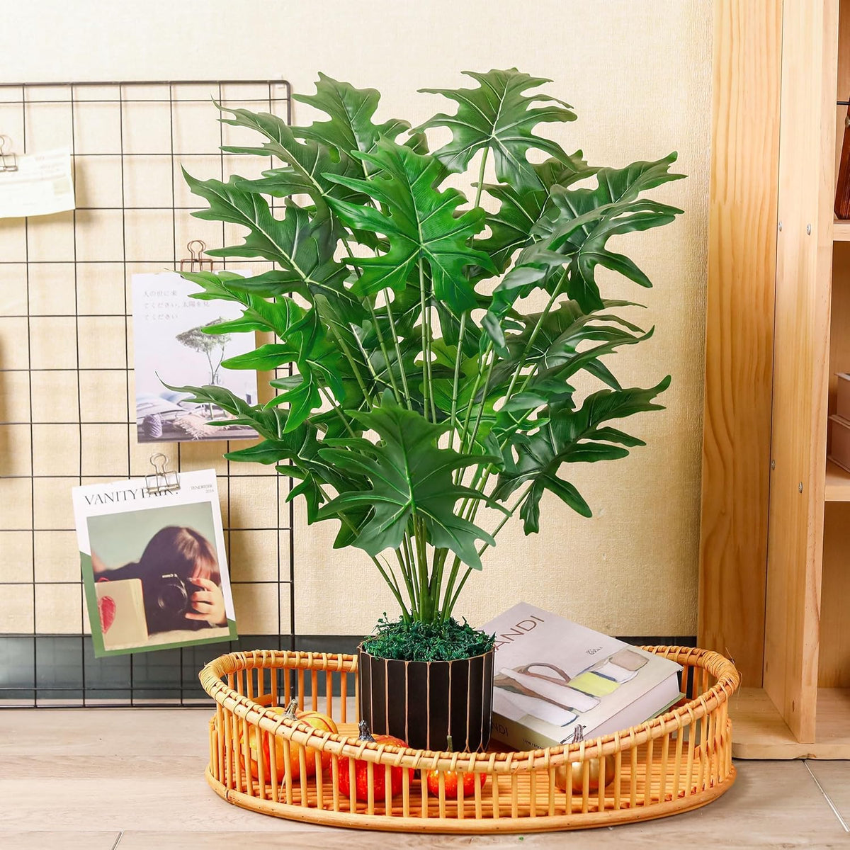 28" Fake Plants, Monstera Plant in Black Gold Pot for Home Decor | Artificial plants indoor add refined tropical greenery to modern offices, elegant entryways, reception areas and house decor