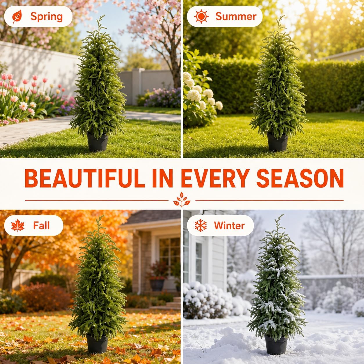 4FT Lighted Artificial Norfolk Pine Tree Outdoor with Lights|Artificial Topiary Outdoor Tree|Realistic PE Artificial Outdoor Plants|Artificial Norfolk Faux Plants Potted UV Resistant