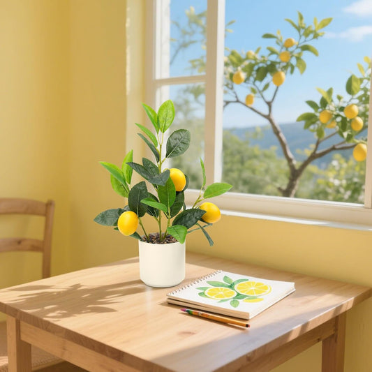 Artificial Yellow Lemons Plants Potted 14.5" Table Centerpiece