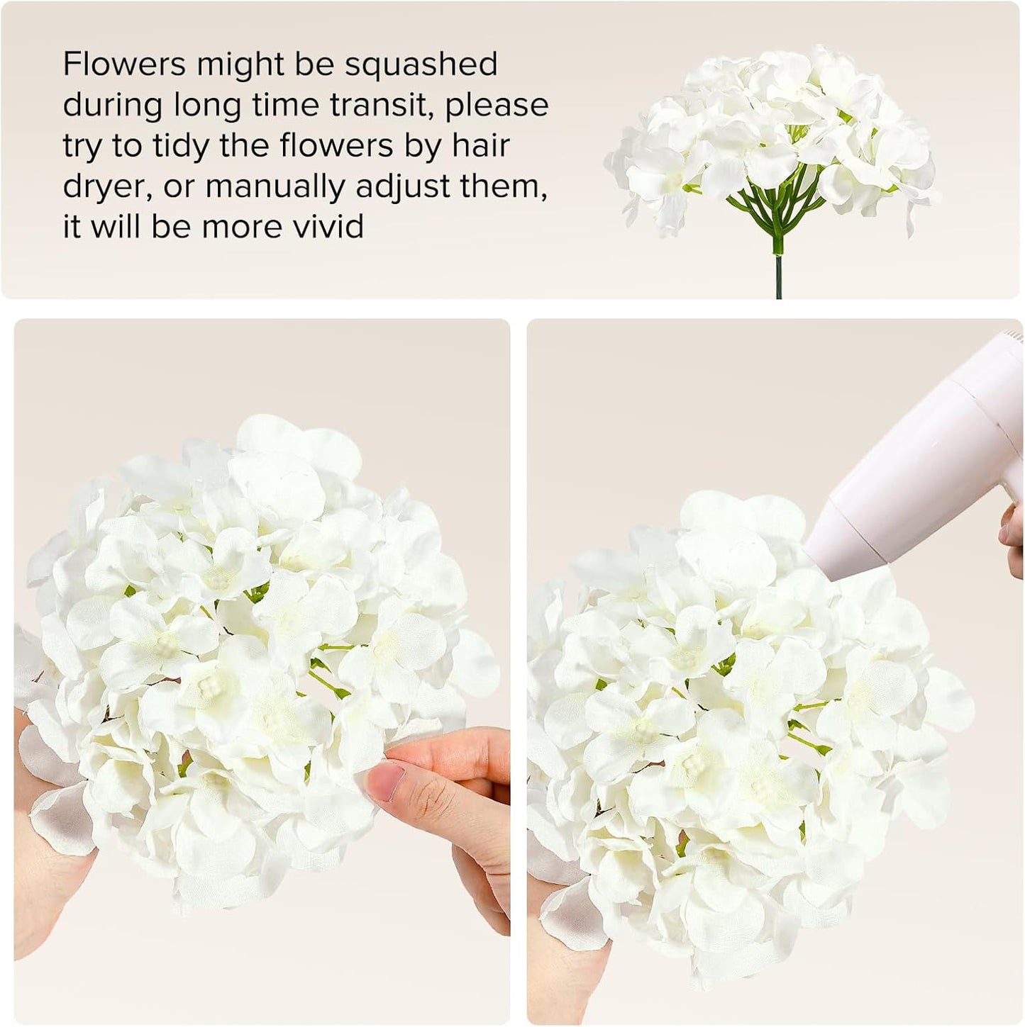 10PCS Hydrangea Artificial Flowers, Faux White Flowers for Wedding Centerpieces, DIY Bouquets, Bridal Shower, Floral Decor Home Decoration with Stems (VASE NOT Included)