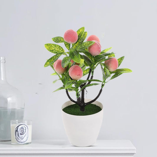 Mini Artificial Fruit Tree Potted Fake Bonsai Plant with Pot Decorative Lifelike Peach Strawberry Pomegranate Lemon Apple Orange Red Berry Tree for Home Office Desk Scenery Arrangement (Peach)