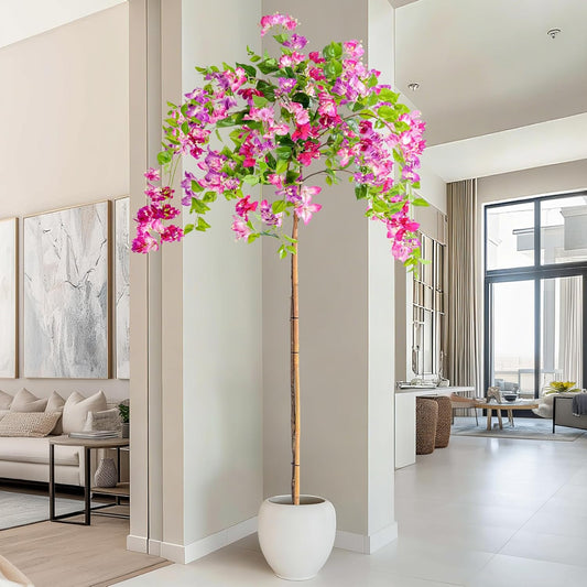 Artificial Bougainvillea Tree, 8FT UV Resistant Fake Bougainvillea Plant in Pot for Outdoor/Indoors, Realistic Faux Flowering Tree for Patio, Garden, Porch, Home Decor