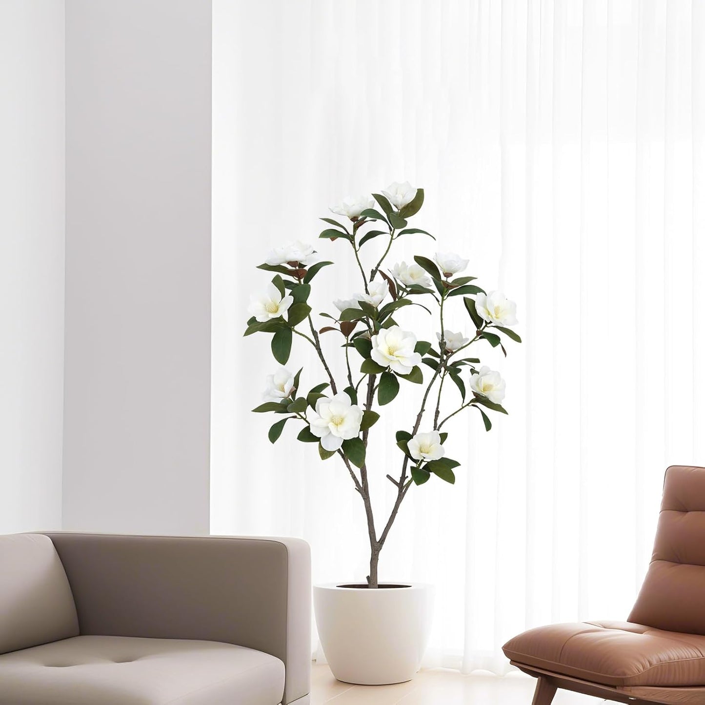 Artificial Magnolia Tree 5ft – Realistic Faux Plant with Adjustable Branches, Elegant Blooms, Easy to Assemble & Low Maintenance for Home & Office Décor