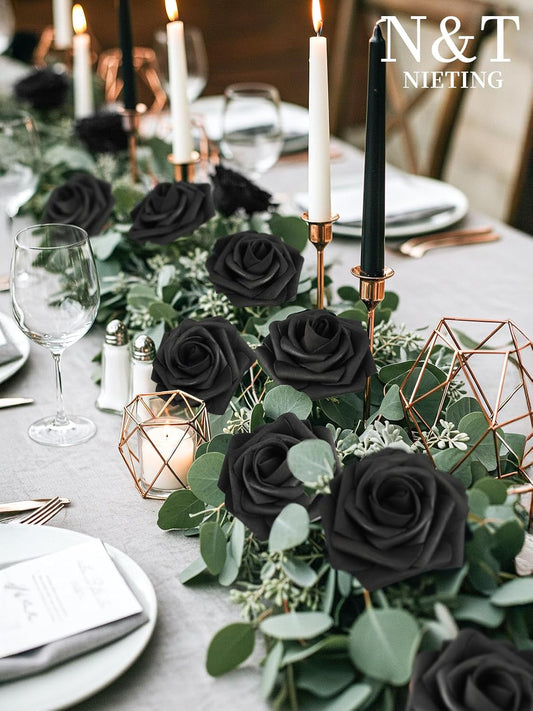 Artificial Flowers 25pcs Real Touch Coral Foam Fake Roses with Stems for DIY Wedding Bouquets Bridal Shower Centerpieces Floral Arrangements Party Tables Home Decorations - Colors B