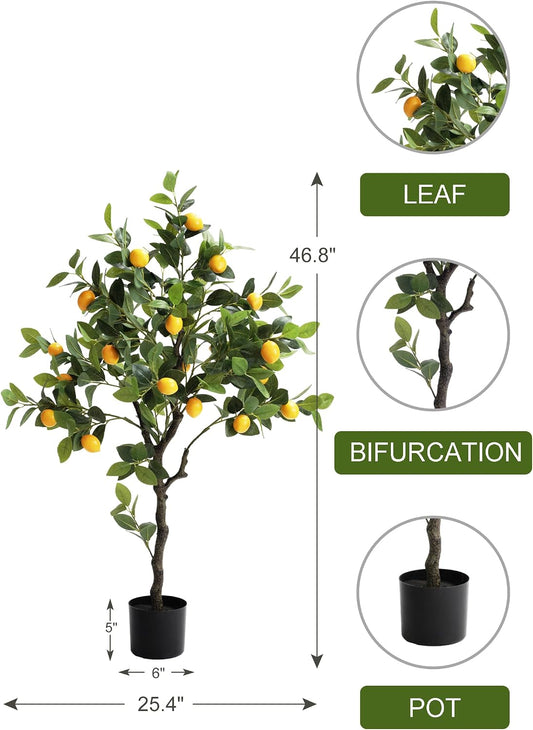 4ft Artificial Lemon Tree with Fake Lemons Floor Plants Artificial for Decor Realistic to Indoor Home Office Fauxe Lemon Tree, Yellow
