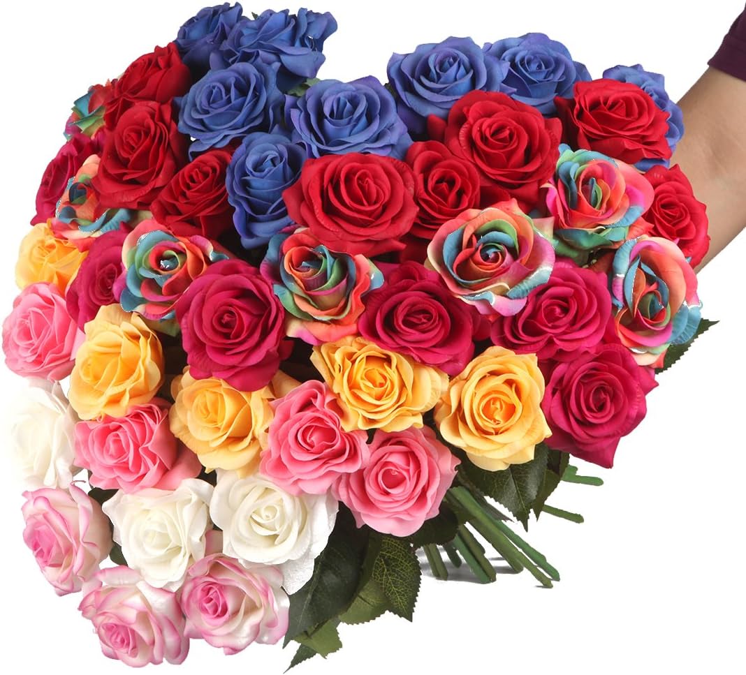 Red Rose Artificial Flowers, 1Pc 17" Single Red Rose for Valentine's Mother's Day Home Decor Centerpieces Party Wedding Anniversary Decorations