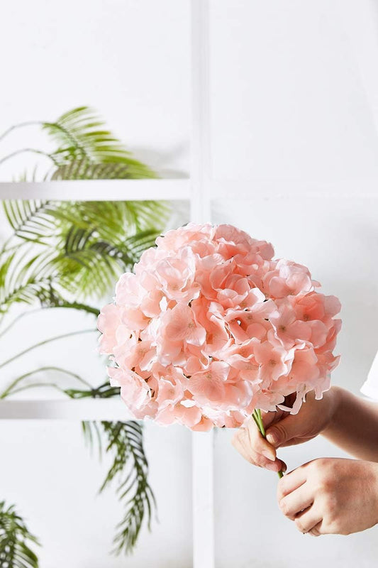 10Pcs Artificial Hydrangea Flowers Blush Heads Fake Hydrangea Silk Flowers for Wedding Centerpieces Bouquets DIY Floral Decor Home Decoration with Stems(VASE NOT Included) - Colors B