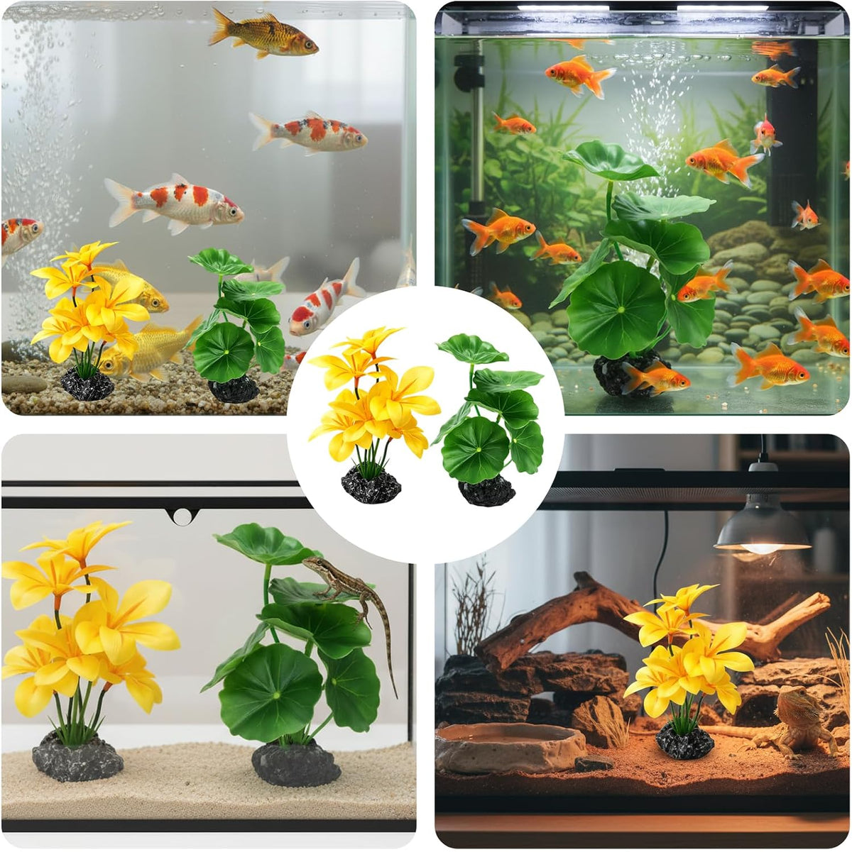 Silk Plants for Fish Tank, Aquarium Decorations with Silk Plants for Fish Tank, Safe Hiding Spots for Betta Fish and Small Pets, Two 7-Inch Artificial Aquatic Plants for Compact Tanks