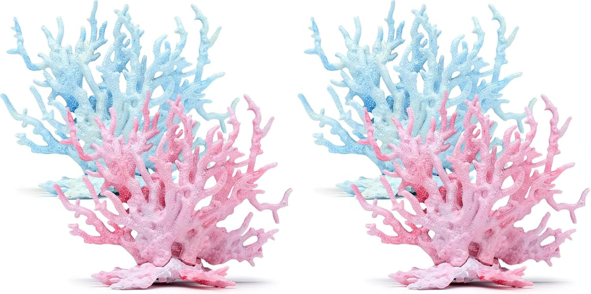 2 PCS Aquarium Coral Ornament, Blue Pink Coral Reef Decor, Artificial Plants Fish Tank Decorations
