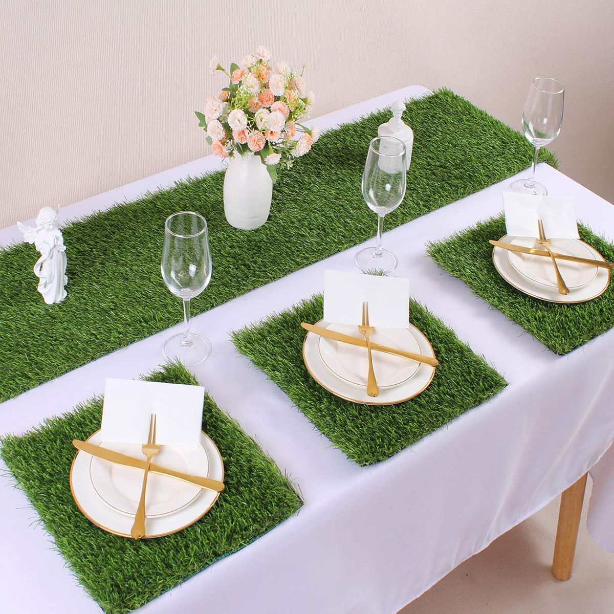 Kesfey Grass Placemats 12"x12"Golf Artificial Fake Grass Squares Turf Patch