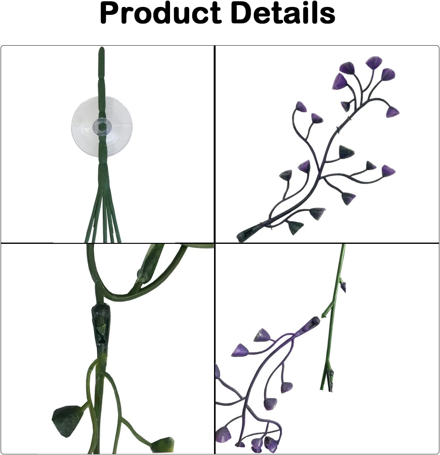 Hanging Plants for Reptile Tank,Bearded Dragon Plastic Flexible Fake Vines Plant Leaves with Suction Cup Lizards Terrarium Habitat Decorations for Geckos Turtles Snake Frog Chameleon(2 Pcs)
