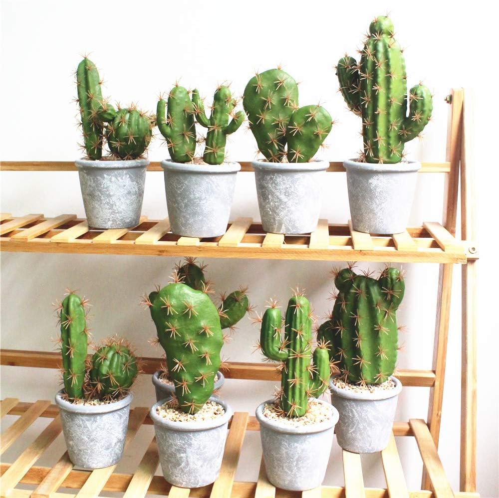 Artificial Succulent Plants,Fake Cactus Decorative Plants - Artificial Cacti with Gray Pots Planters,Artificial Faux Cactus for Home Décor House Office Ornaments
