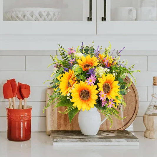 Sunflowers Artificial Cemetery Flowers for Grave Vase Silk Flower Bouquet