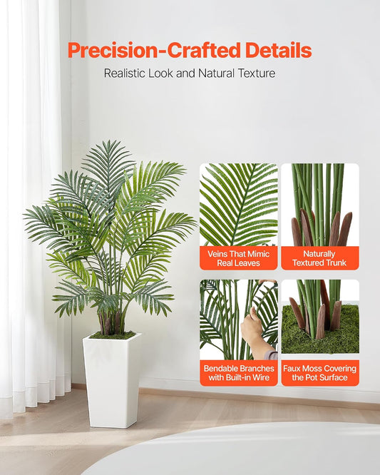 Artificial Areca Palms 4 ft, 2 Pack Fake Palm Tropical Plants with White Tall Planter, Faux Floor Silk Plant in Pot, Large Tree for Home Office Living Room Decor House Warming, Indoor Outdoor