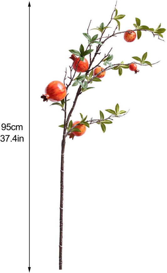 2PCS Artificial Pomegranate Branches, 37.4Inch Artificial Pomegranate Tree Fake Pomegranate Flower Bouquet Holly Rosehip Berries Picks Stems for Home Office Decor