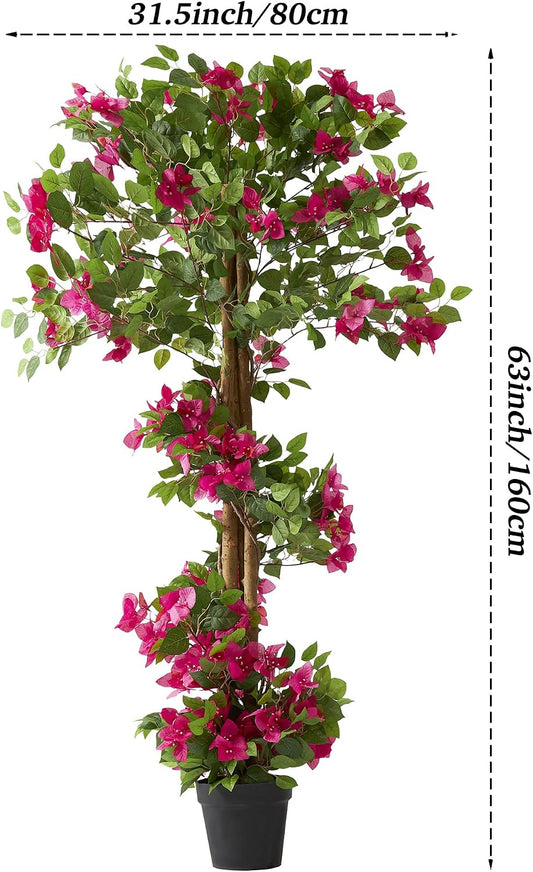 1 Pack 63" Artificial Bougainvillea Tree, Realistic Fake Plants with Planter, Decorative Topiary Plant for Outdoor, Indoor, Porch, Garden, Patio Decor (Red-Large)