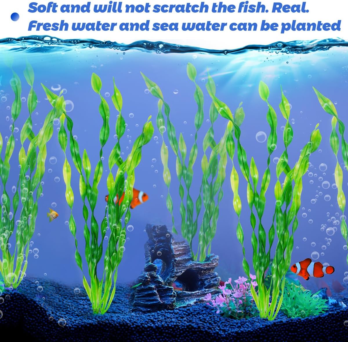 12 PCS Aquarium Artificial Plastic Seaweed Plants Decor | 12 Inch tall fish tank decorations, seaweed aquarium decor accessories for large fish tanks, betta goldfish big Bowl Ornament