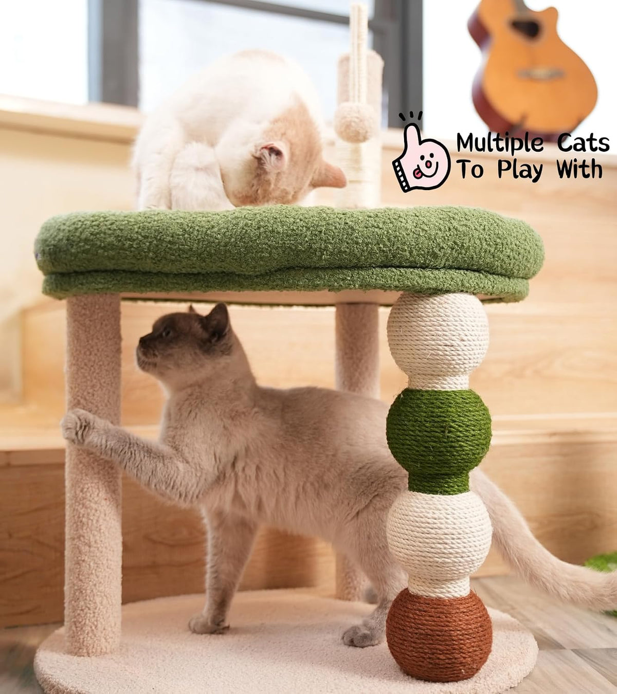 Cat Scratching Post, Two Tone Tall Sisal Scratch Pole For Indoor Cats,Artificial Turf Base Cat Tower With Hanging Toy,Double Ball Track & Simulated Mouse Hole,Strong Post For Kittens/Cats (35 in Post)