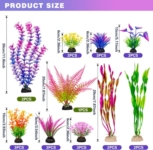 25pcs Fish Tank Artificial Plastic Plants Decorations Large Aquarium Decor Betta Goldfish Tank Accessories Fish Bowl Ornaments (Colorful)