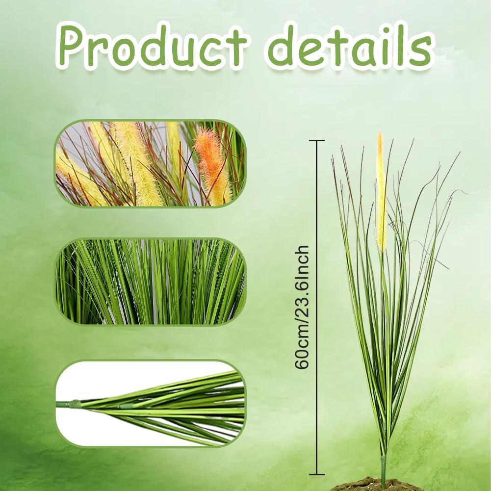 30 Pcs Artificial Horsetail Reed Grass Plants 23.6 Inch Tall Faux Shrubs Wheat Grass Artificial Greenery Stems Fake Plants for Home Indoor Outdoor Decor (Green White)