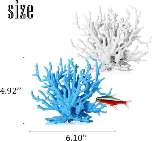 2 Pack Artificial Coral Reef Decor for Aquarium Blue and White Fish Tank Decorations for Landscaping Cute Plastic Ornaments for Terrarium