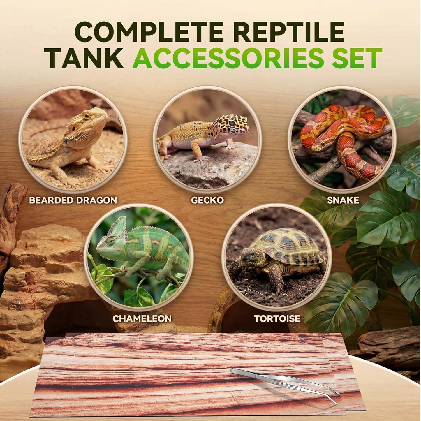 Reptile Carpet 2Pcs 40 Gallon, 36*17in Reptile Mat for Bearded Dragon Tank Accessories, Terrarium Liner Bedding Mat for Lizard, Gecko, Snake, Chameleons, Tortoise with Tweezers Feeding Tong