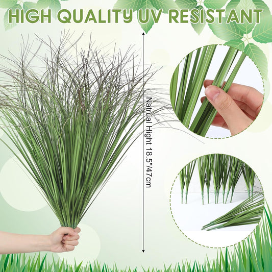 24 Pcs Artificial Fake Grass Plant 18.5 Inch Tall Faux Shrubs Wheat Grass Greenery UV Resistant Outdoor Wheat Greenery Stems Fake Shrubs Plant for Garden Outdoor Indoor Decor