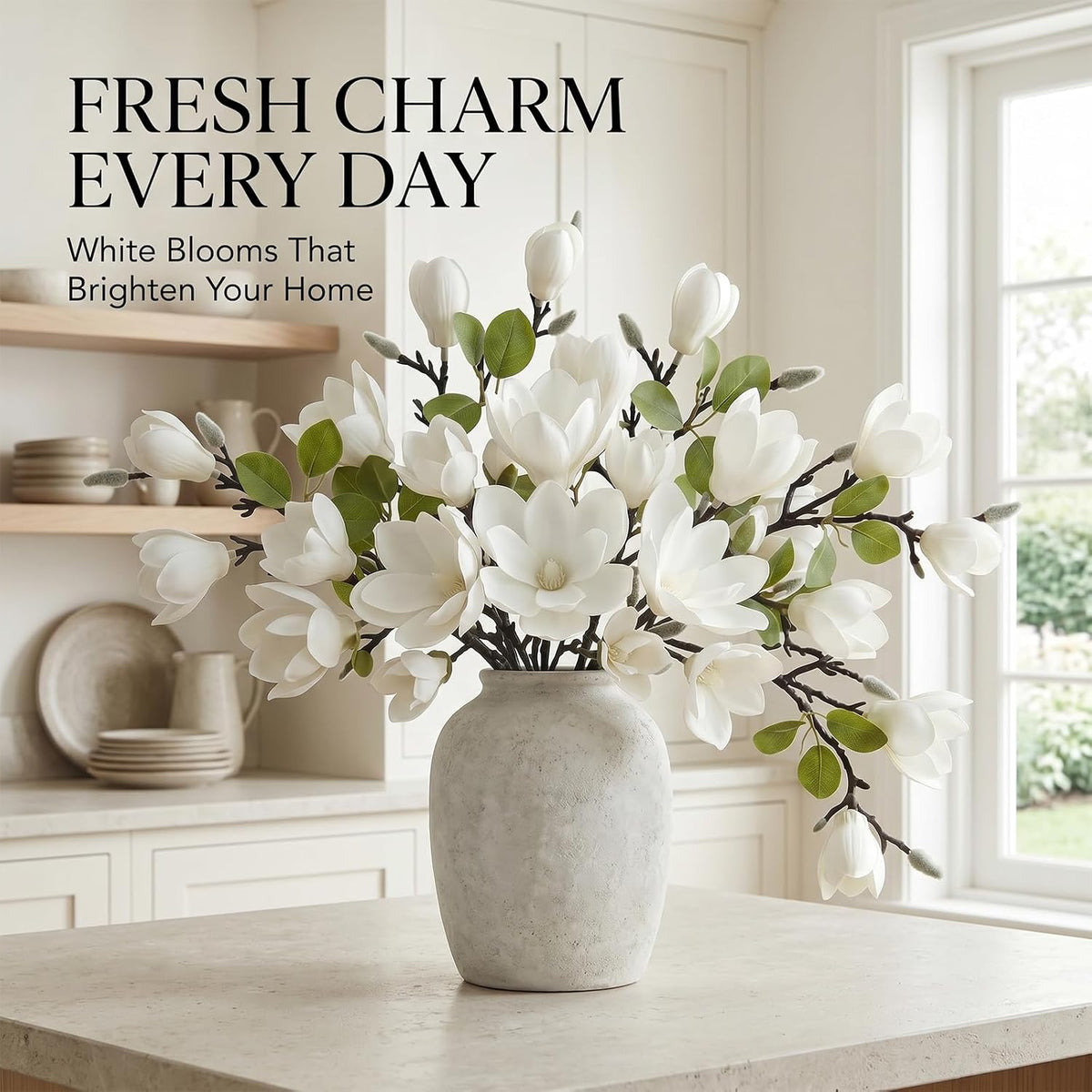 Set of 4 White 25 Inch Artificial Magnolia Flowers Branches