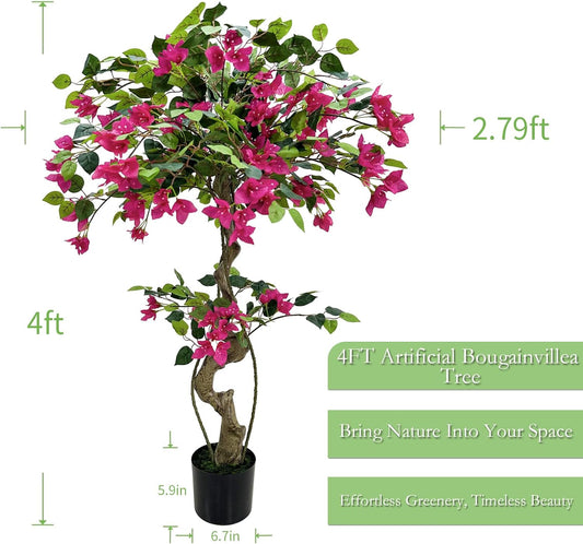 Artificial Bougainvillea Tree 5.3FT | Lifelike Pink Silk Blooms Ornamental Plant, Indoor Outdoor Accent Decor for Living Space Porch Patio Yard