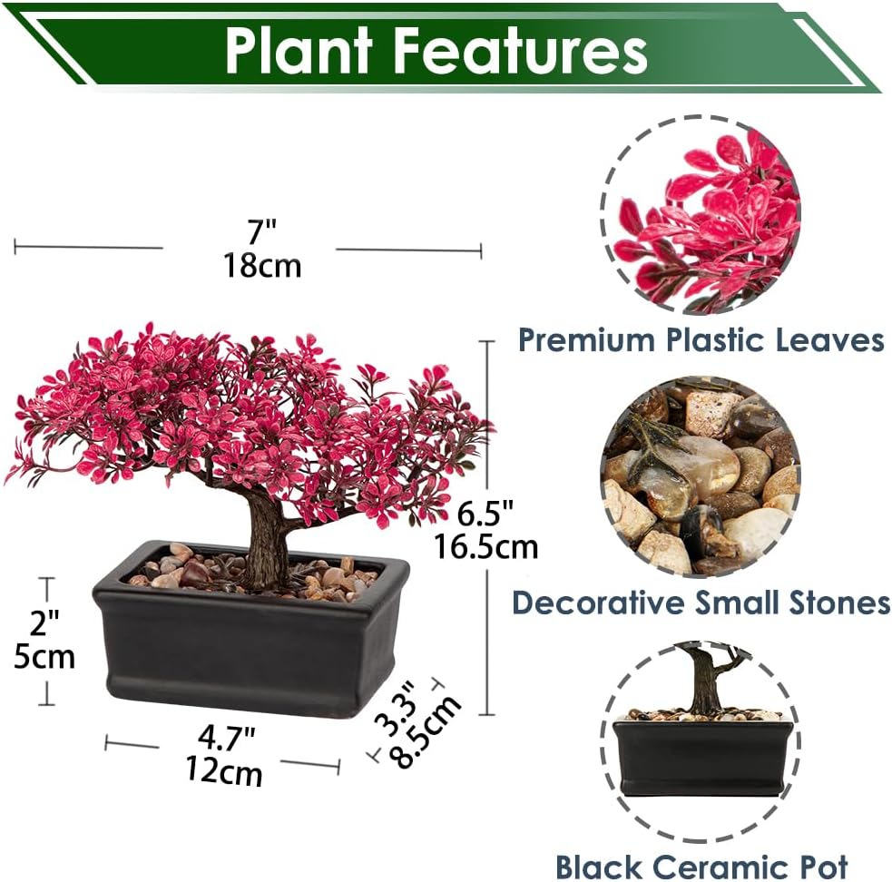 Artificial Bonsai Tree 12.9 Inch Faux Ficus Plant in Ceramic Pot with Pebbles Fake Green Potted Plant for Home Office Desk Decor Indoor Zen Table Centerpiece, Small Artificial Plants for Living Room