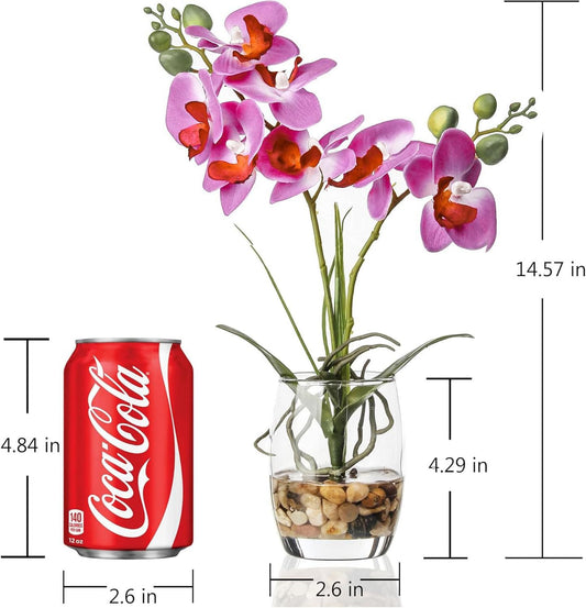 Artificial Purple Orchid in Glass Vase, Lifelike No-Maintenance Decor
