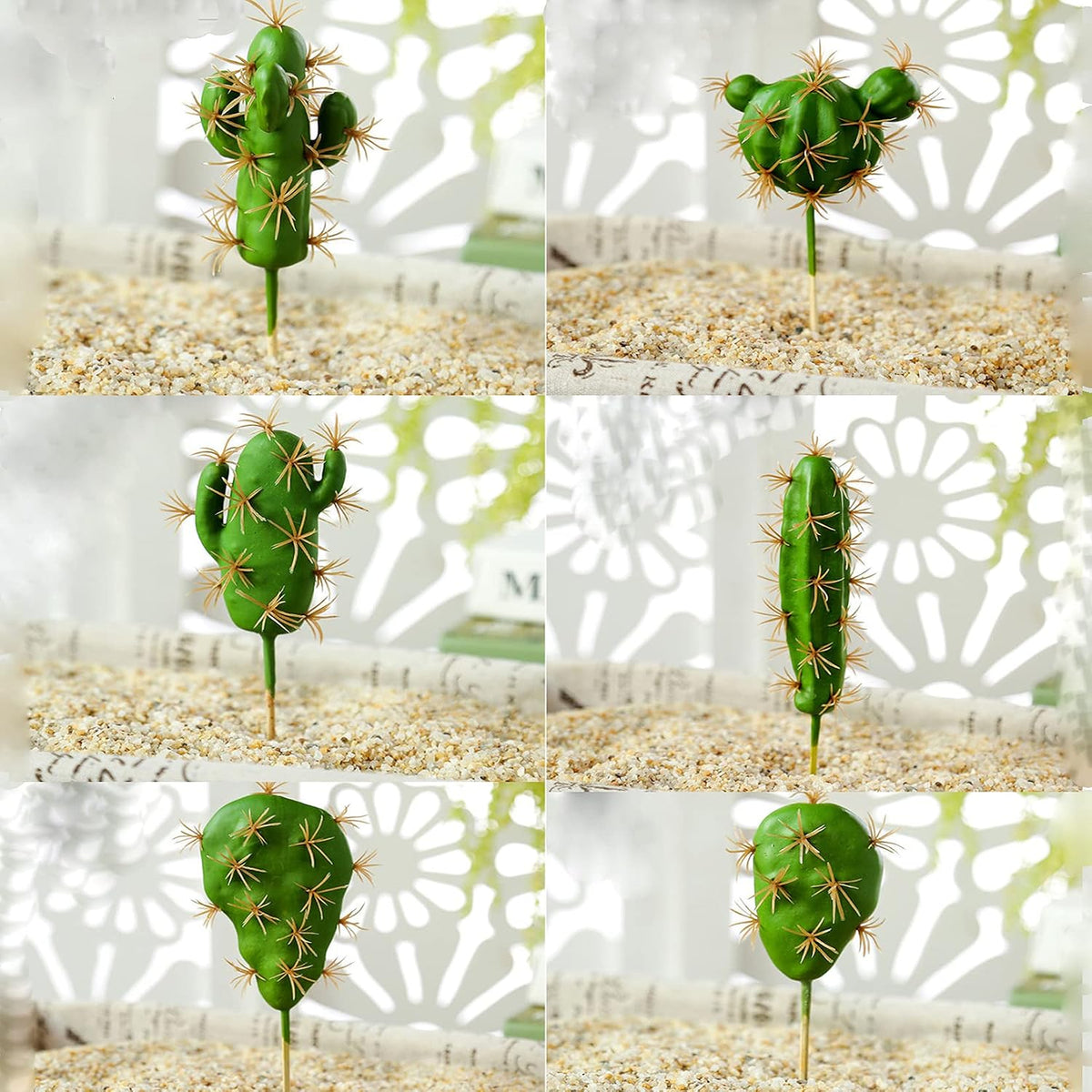6 Pcs Artificial Cactus Faux Cactus Plant Flower Arrangement Green Plant Material for Home Office Decoration