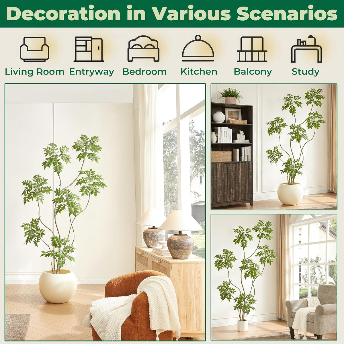 4FT Artificial Sumac Tree in White Pot, Real Touch Silk Faux Plant