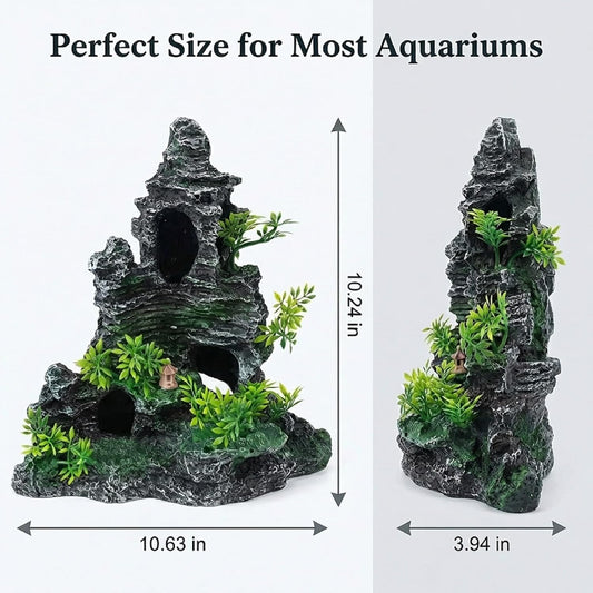 Large Fish Tank Decorations, 7.87 x 4.92 x 13.78 Inch Aquarium Rocks Aquascaping with Cave Hides, Fish Hideout Decor Landscaping Accessories for Betta