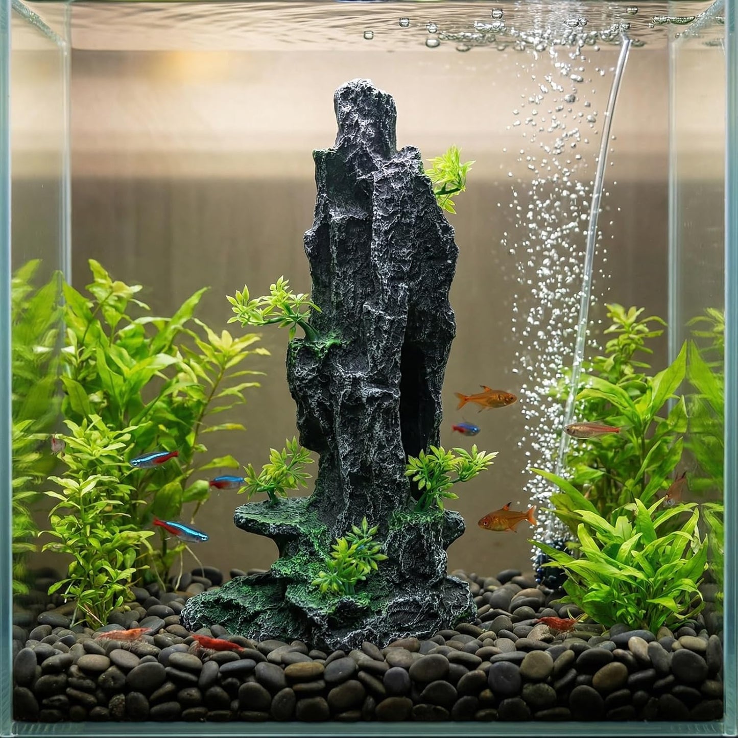 Large Fish Tank Decorations, 7.87 x 4.92 x 13.78 Inch Aquarium Rocks Aquascaping with Cave Hides, Fish Hideout Decor Landscaping Accessories for Betta