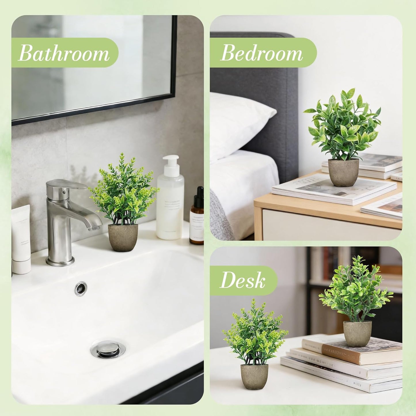 4 Pack Artificial Plants Indoor Fake Plants for Bathroom Decor | Cozy finished look, shelf tray kitchen office desk windowsill farmhouse decor, great gift, dust-resistant