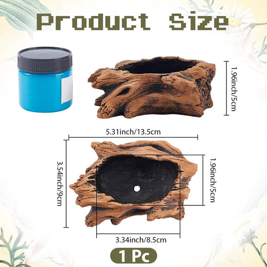 Artificial Driftwood Tree Stump Planter Pot | Peru Cement, Imitation Faux Tree Root, Vintage Sculpture Container, Drainage Hole, For Flower Cactus Succulents Strawberry