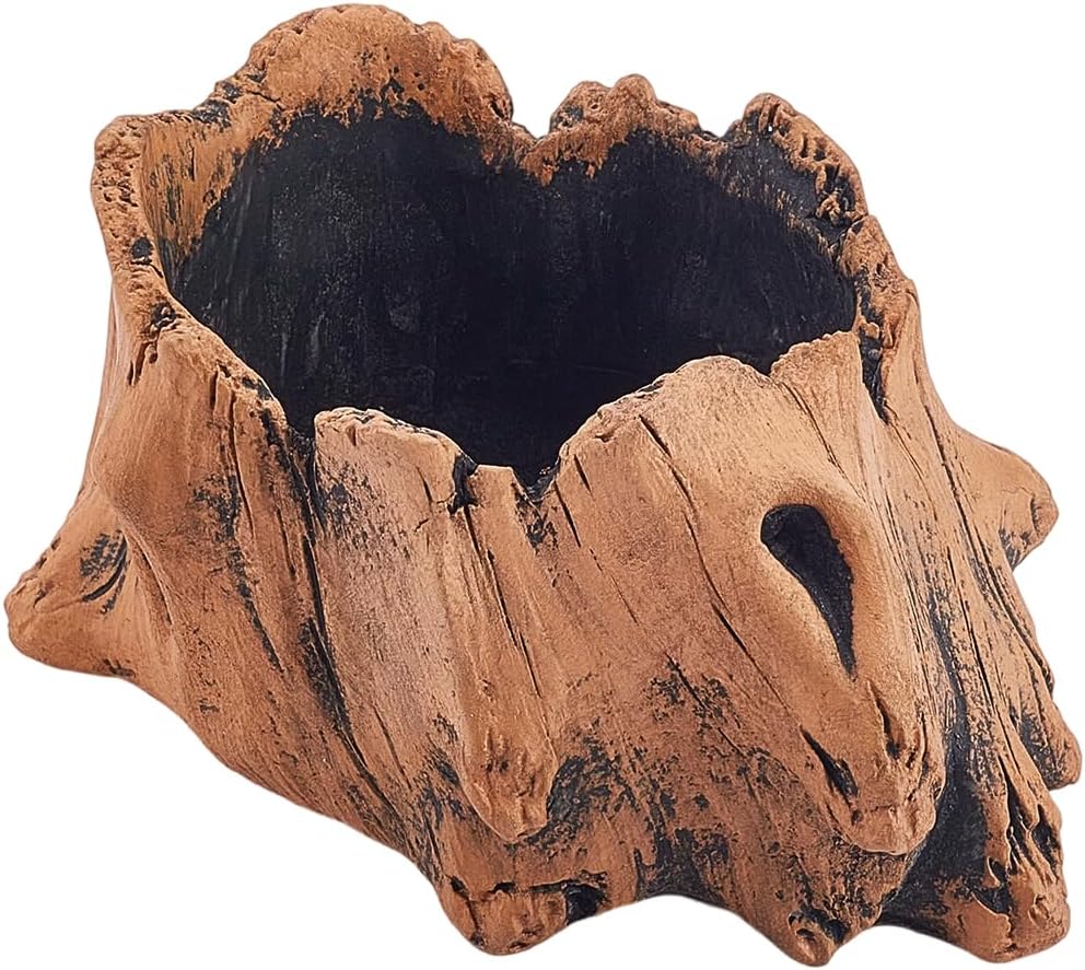 Artificial Driftwood Tree Stump Planter Pot | Peru Cement, Imitation Faux Tree Root, Vintage Sculpture Container, Drainage Hole, For Flower Cactus Succulents Strawberry