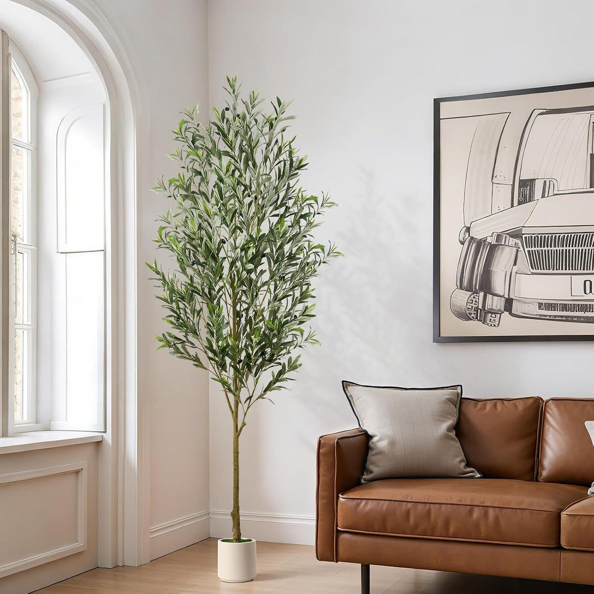 6FT Faux Olive Tree with Fruits White Pot, Indoor Home Decor