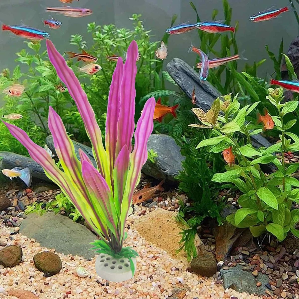6PCS 4 Inches Tall Green Seaweed Grass Artificial Aquarium Plants, Plastic Fish Tank Decorations for Freshwater and Saltwater Tanks