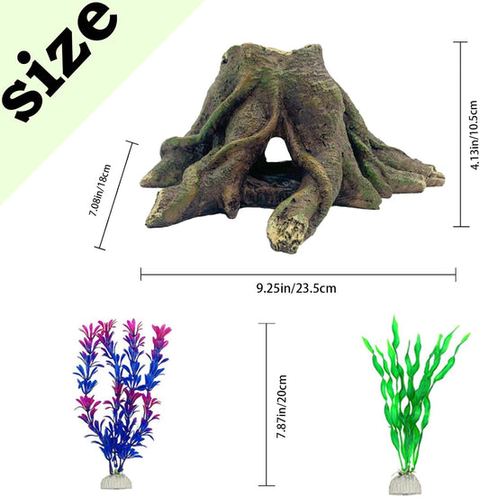 Aquarium Landscape Tree Stump Artificial Resin Tree Hole Ornament Hollow Trunk Cave Betta Cave Rocks Fish Tank Decoration for Cichlid Hiding