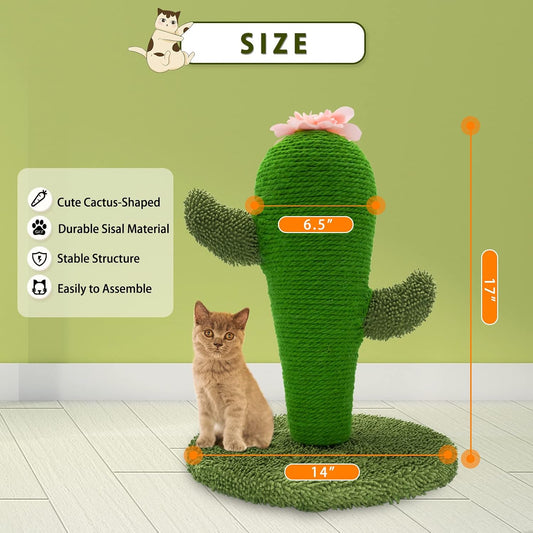 Cat Scratching Post, Cute Cactus Scratching Post, Nature Sisal Cat Scratcher for Indoor Cats and Kittens