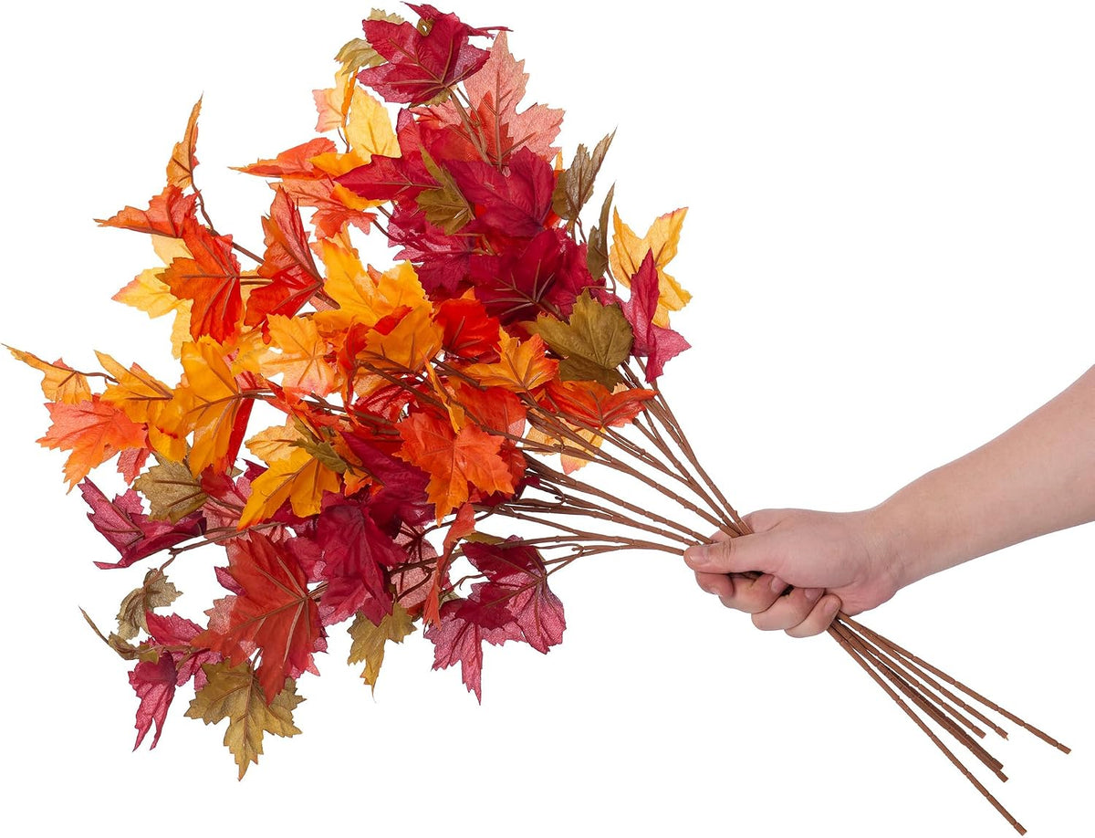 INXUGAO Artificial Fall Maple Leaves Stem, 21.6“ Fake Branches, 6PCS