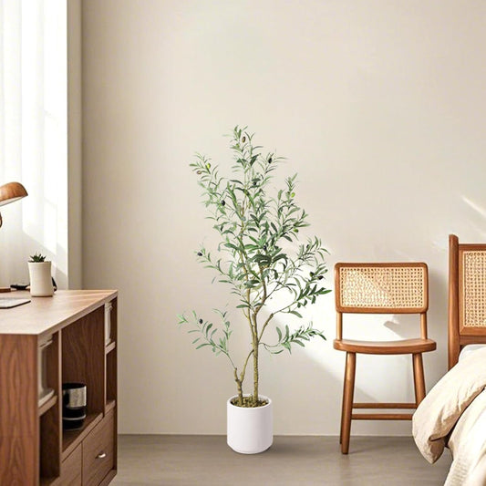 Fake Olive Tree 4FT Tall 1Pack with White Planter for Home Decor