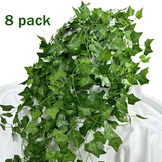 Fake Ivy 8 Pack 56FT Artificial Plants Indoor Outdoor Fake Plants Green Leaves Hanging Plant Fake Vines for Wedding Party Garden Bedroom Wall Decoration