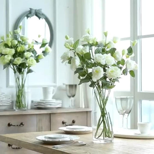 4 Branch 3 Heads Artificial Flowers Bouquet,Eustoma Lisianthus Flowers,Silk Flowers Flower Arrangement Accessories Faux Plastic Flower for DIY Wedding Party Home Decor(White)