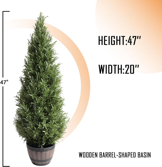 Faux Rosemary Topiary Tree in Pot - Realistic Artificial Bush Sculpture for Porch Decor, Indoor/Outdoor, 47 inchs