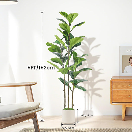 5ft Artificial Fiddle Leaf Fig Tree with Green Moss